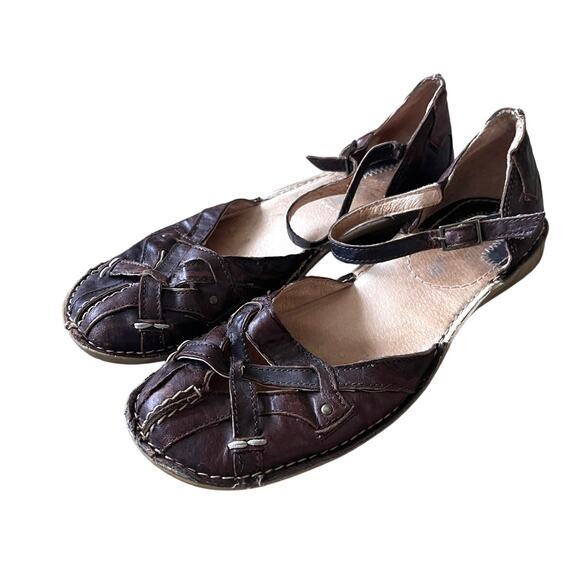 Naot Israel Womans 7.5 Embroidered Leather Sandals Babydoll Flats COMFORT Brown - Picture 1 of 7